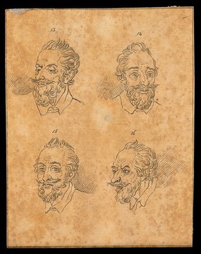 Henri of Navarre, King of France shown in four imaginary poses. Drawing, c. 1789.