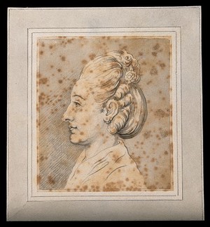 view Profile of a benign looking woman exemplifying Lavater's principle of the homogeneity of the face. Drawing, c. 1791.