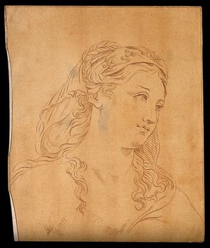 view Head of a woman representing clemency. Drawing, c. 1791, after Raphael.