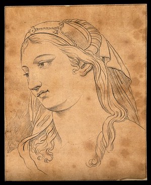 view Head of a woman representing clemency. Drawing, c. 1791, after Raphael.