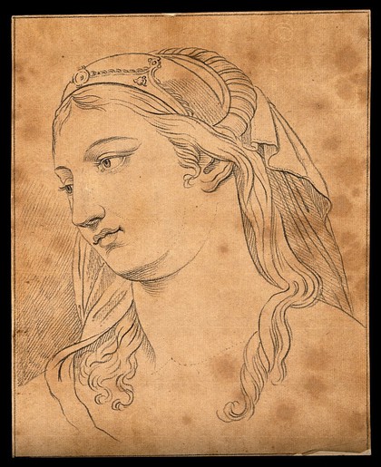 Head of a woman representing clemency. Drawing, c. 1791, after Raphael.