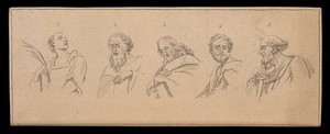 view Five biblical figures, showing special physiognomic characteristics. Drawing, c. 1791, after Raphael.