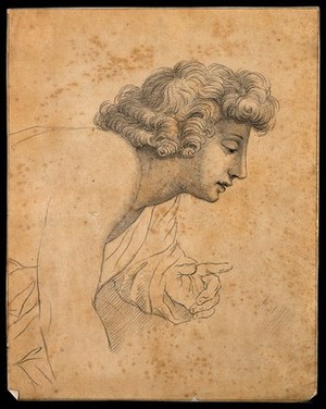 view Profile of a boy which, according to Lavater, exemplifies Raphael's approach to noses and chins in profile. Drawing, c. 1791, after Raphael.