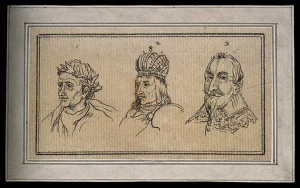 Three physiognomies belonging to a Roman consul, a king and a prince. Drawing, c. 1792.