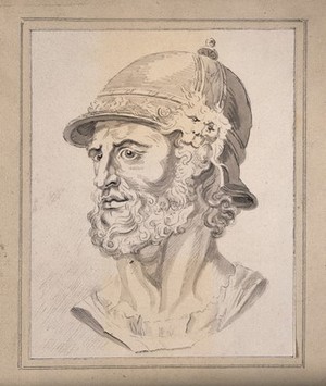 view Head of the Roman god Mars. Drawing, c. 1793.