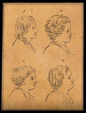 Four heads of boys. Drawing, c. 1793.