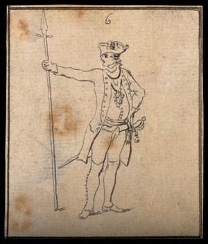 view A soldier in the Prussian army. Drawing, c. 1794.