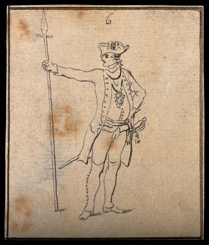 A soldier in the Prussian army. Drawing, c. 1794.