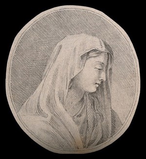 view A female figure in an attitude of respectful piety. Drawing, c. 1794.