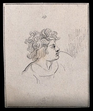 view Head of a man with tousled hair. Drawing, c. 1794, after N. Poussin.