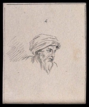 view Head of a turbaned man. Drawing, c. 1794, after N. Poussin.