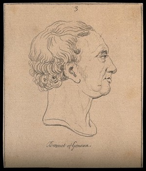 view Charles Étienne Bonnet, the Swiss naturalist and philosopher: profile. Drawing, c. 1794.