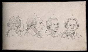 view The head of a man from four different angles. Drawing, c. 1794.