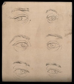 view Eyes expressing extreme emotion, from coldness to rage. Drawing, c. 1794.