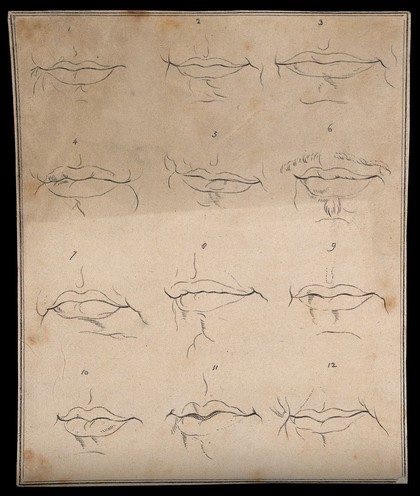 Twelve mouths. Drawing, c. 1793.