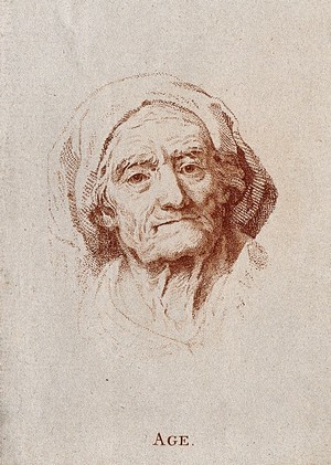 view Head of an old woman. Stipple engraving.