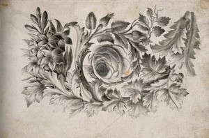 view Foliated decoration for a frontispiece to Lavater's 'Essays on physiognomy'. Watercolour painting, c. 1793.