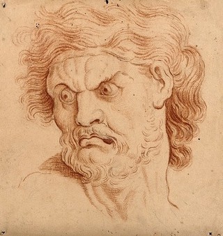 The face of an angry man. Drawing, 18th century (?), after C. Le Brun.