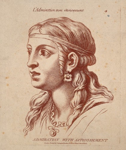 A female figure expressing admiration touched with astonishment. Crayon manner print by W. Hebert, c. 1770, after C. Le Brun.