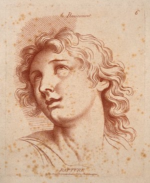 view A male figure expressing ecstasy. Crayon Manner Print by W. Hebert, c. 1770, after C. Le Brun.