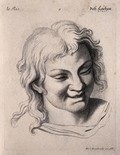 view A laughing face. Engraving by M. Engelbrecht (?), 1732, after C. Le Brun.