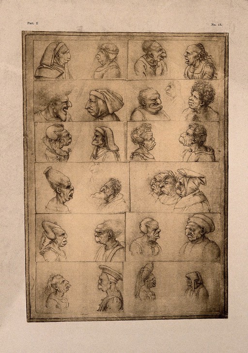 Twenty-four grotesque heads. Photomechanical reproduction after L. Da Vinci.