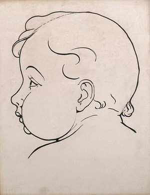 view Child's head, with fat cheeks: profile. Drawing, c. 1900.