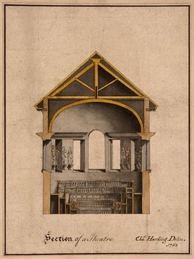 A cross-section of an anatomy theatre. Watercolour by Charles Harding, 1762.