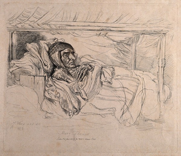 Mary Thomas, said to have fasted for over seventy years. Etching by J. Ward, 1810.