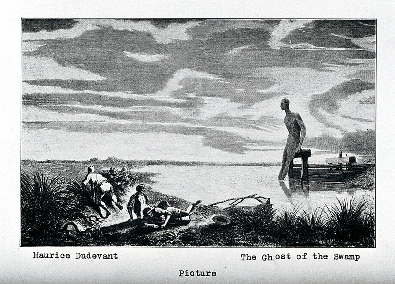 An allegory of malaria. Process print after M. Sand., by Maurice Sand