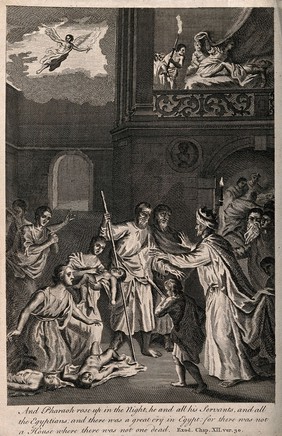 The death of the first born of Egypt. Etching.