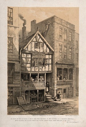 view A house in Chester, said to be one of the few that were not visited by the plague in 1652. Lithograph.