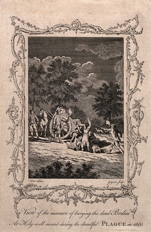 view Burying the dead during the plague of 1665. Etching by C. Grignion after S. Wale.