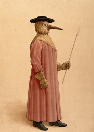 view A physician wearing a 17th century plague preventive