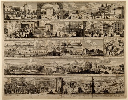 Episodes in the plague in Rome in 1656-1657. Etching.