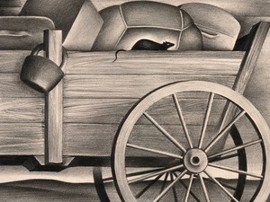 view A stow-away rat on a cart, carrying the plague. Drawing by A.L. Tarter, 194-.