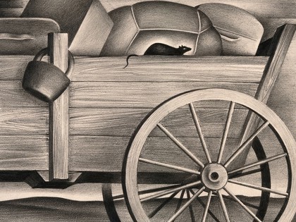 A stow-away rat on a cart, carrying the plague. Drawing by A.L. Tarter, 194-.