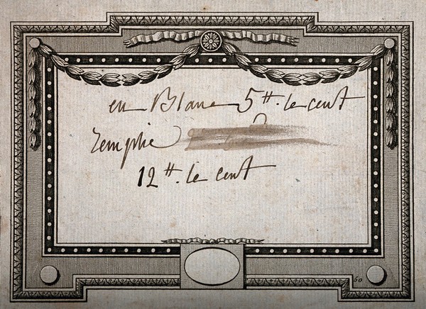 Design for a pharmacy label. Line engraving.