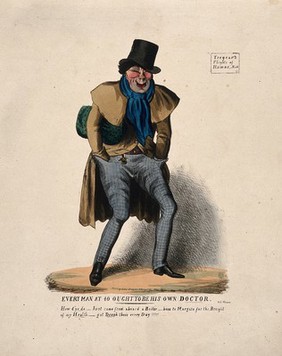 A man with flushed cheeks, perhaps from fever or alcohol. Coloured lithograph by C.J. Grant, 1831.