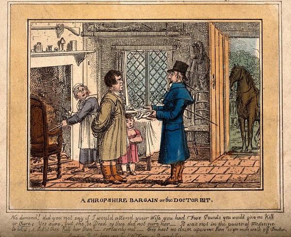 A farmer duping a doctor. Coloured etching by C. Williams, 1823.