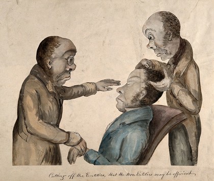 Franz Joseph Gall and Johann Caspar Spurzheim examining a patient. Watercolour painting.