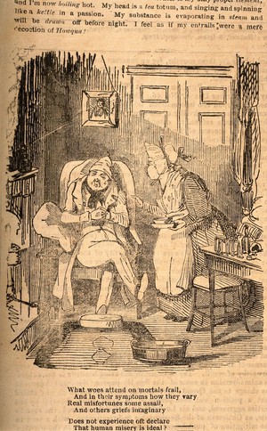 view A hypochondriac at home with his anxious nurse. Wood engraving.