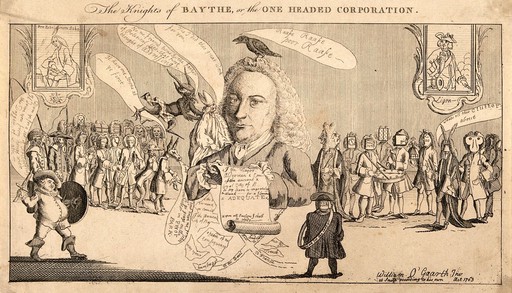 Ralph Allen making a speech to the Corporation of Bath. Etch