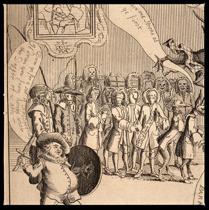 Ralph Allen making a speech to the Corporation of Bath. Etching by W. Hibbart, 1763.
