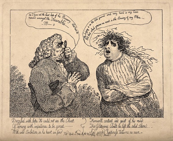 Dr. Monro (physician to Bedlam) examining the straight jacketed and dishevelled Charles James Fox; representing the fall of the Coalition. Etching by T. Rowlandson, 1784.