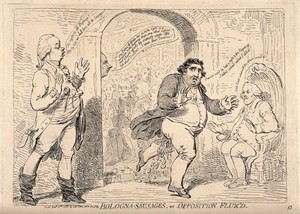 view Fox running out of the House of Commons in the middle of a debate with William Pitt the younger about the Regency crisis: he is excreting as he runs, which refers to a bout of dysentery he caught on route from Bologna. Etching by J. Gillray, 1788.