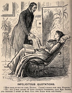 A doctor unexpectedly visiting a patient. Wood engraving after G. Du Maurier.