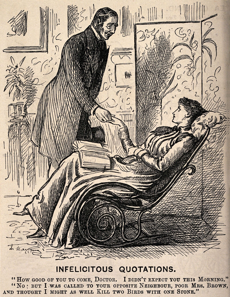 A doctor unexpectedly visiting a patient. Wood engraving after G. Du Maurier., by George du Maurier