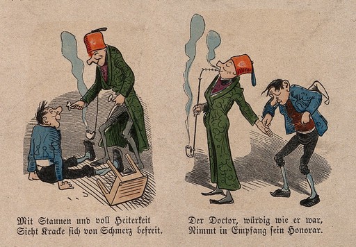 The story of a man with toothache, his attempts at self