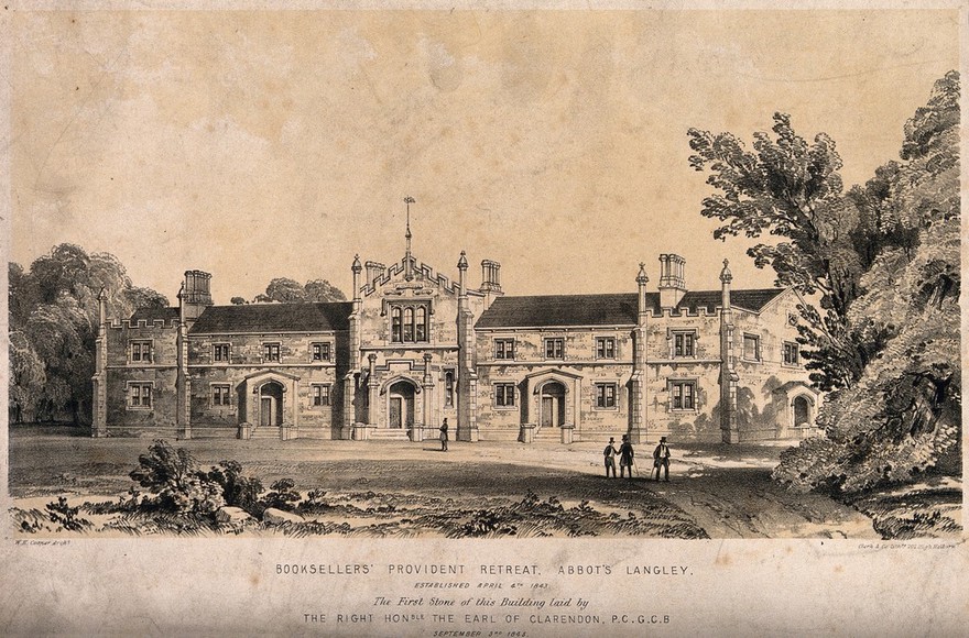 Booksellers' Provident Retreat rest home, Abbots Langley: the facade. Lithograph after W.H. Cooper.